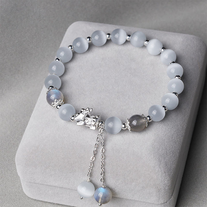 Braccialetto di supporto PiXiu in quarzo fragola con pietra lunare naturale occhio di gatto Buddha Stones