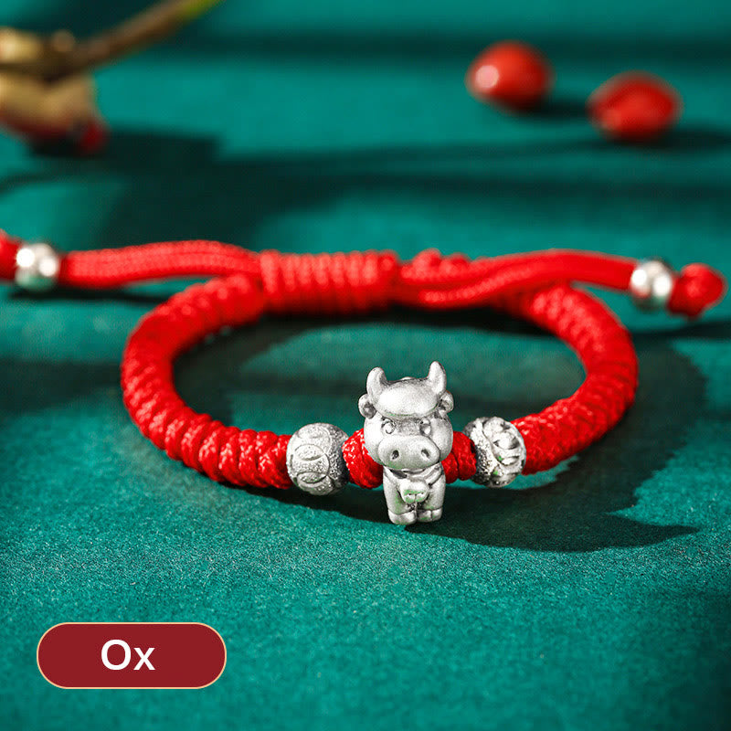 Braccialetto per bambini fatto a mano in corda rossa con Buddha Stones, in argento sterling 999, con zodiaco cinese