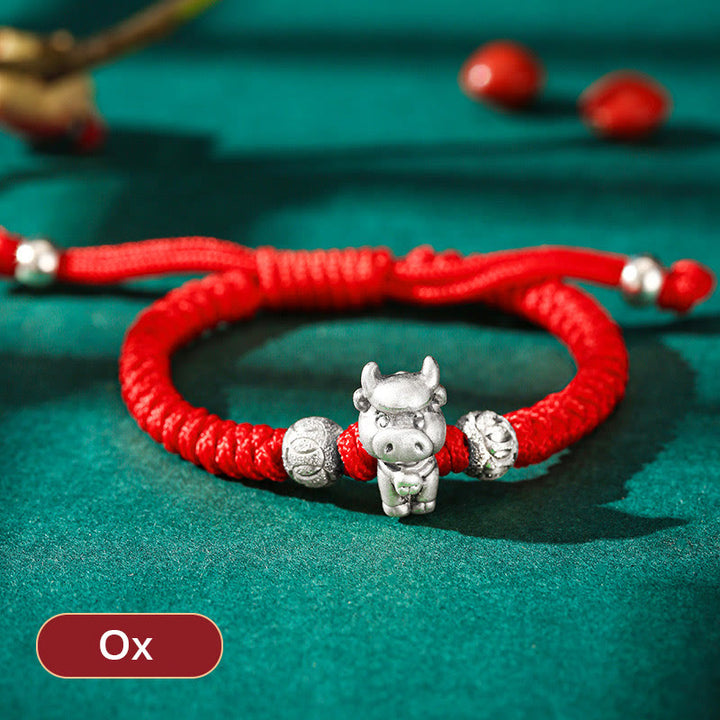 Braccialetto per bambini fatto a mano in corda rossa con Buddha Stones, in argento sterling 999, con zodiaco cinese