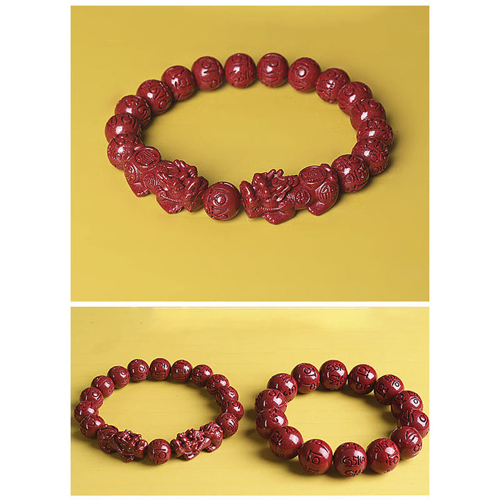 Braccialetto di perline Buddha Stones Natural Double PiXiu Cinnabar Om Mani Padme Hum Wealth Luck