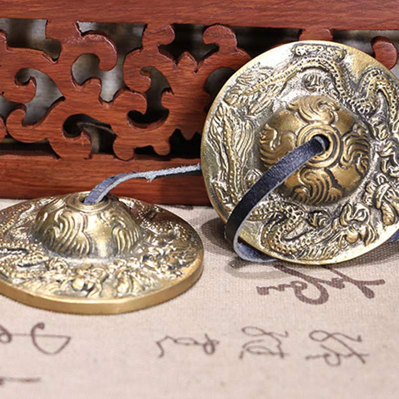 Buddha Stones Campana tibetana Tingsha Sei parole vere Drago Rame Bilancia Decorazione con borsa