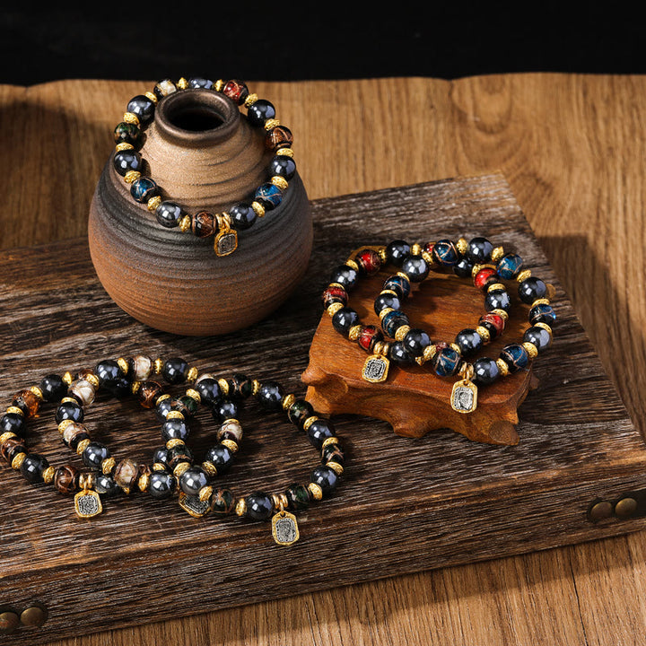 Buddha Stones Tibetano Zakiram Dea della Ricchezza Liuli Vetro Incenso Cenere Perlina di Porcellana Braccialetto della Fortuna
