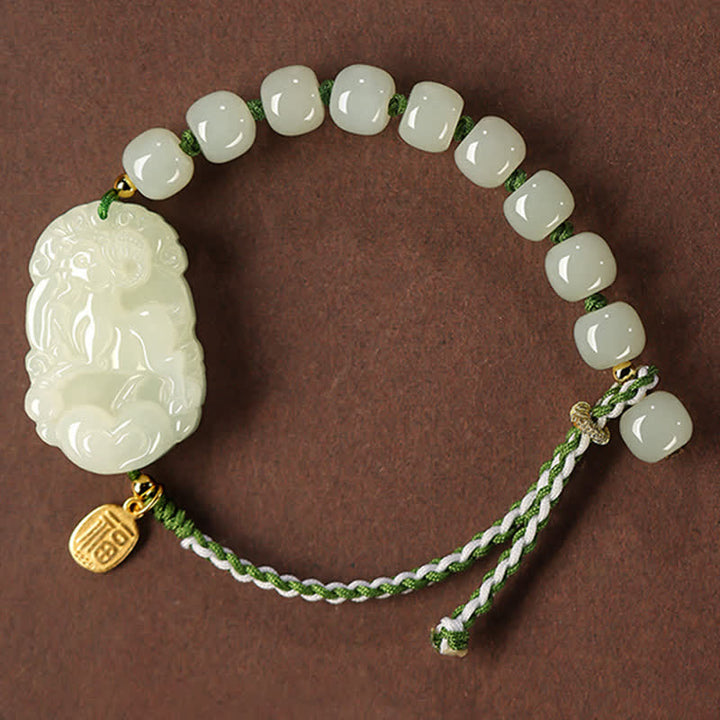 Braccialetto in argento sterling 925 con zodiaco cinese Hetian Jade Happiness Luck String