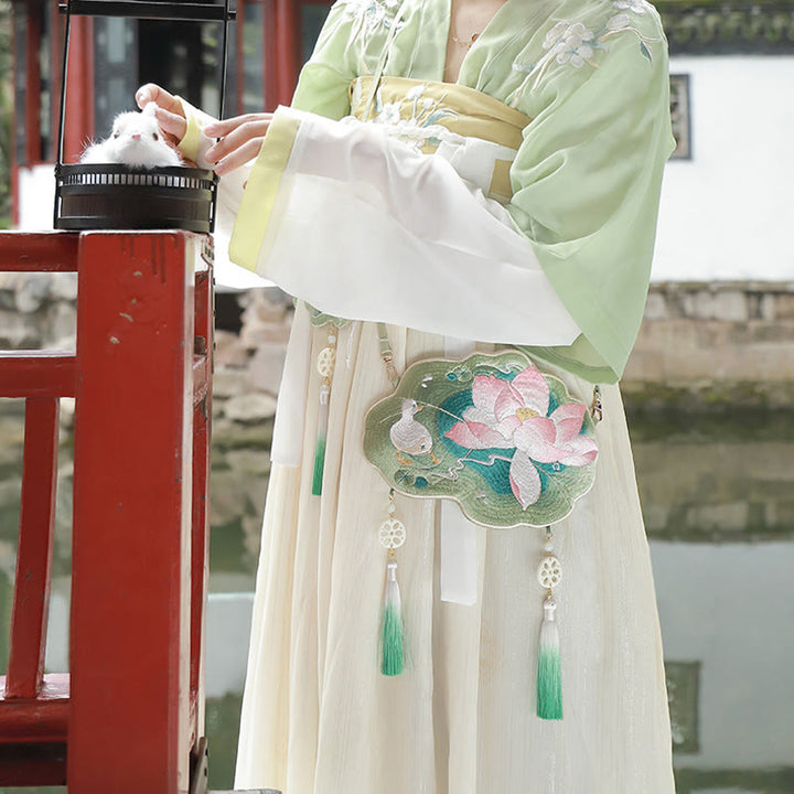 Buddha Stones Fortuna Ricamo Loto Koi Pesce Coniglio Fiore Borsa Hanfu Borsa a Tracolla Borsa a Tracolla