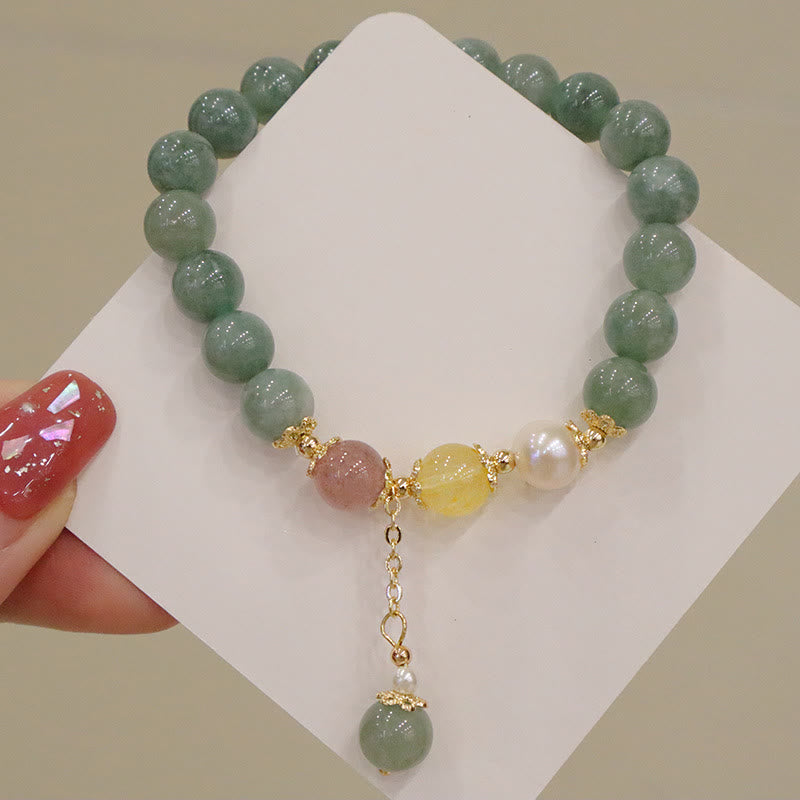 Braccialetto con ciondolo di perle di giada e quarzo fragola, Buddha Stones , abbondanza e fortuna