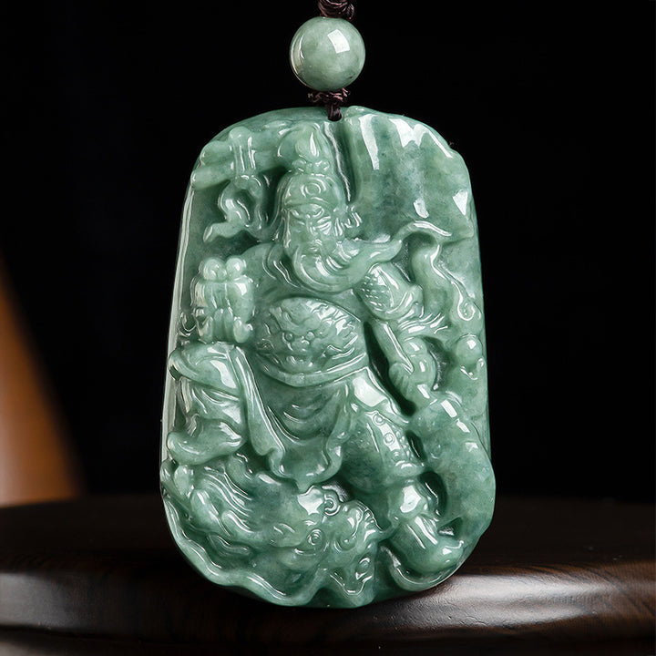 Collana con ciondolo di giada naturale Guan Gong Amuleto Ricchezza