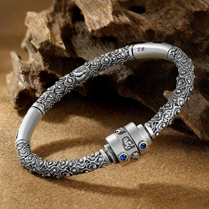 Buddha Stones 990 Sterling Silver Tibetano Auspicious Clouds Om Mani Padme Hum Braccialetto Creatività Inciso