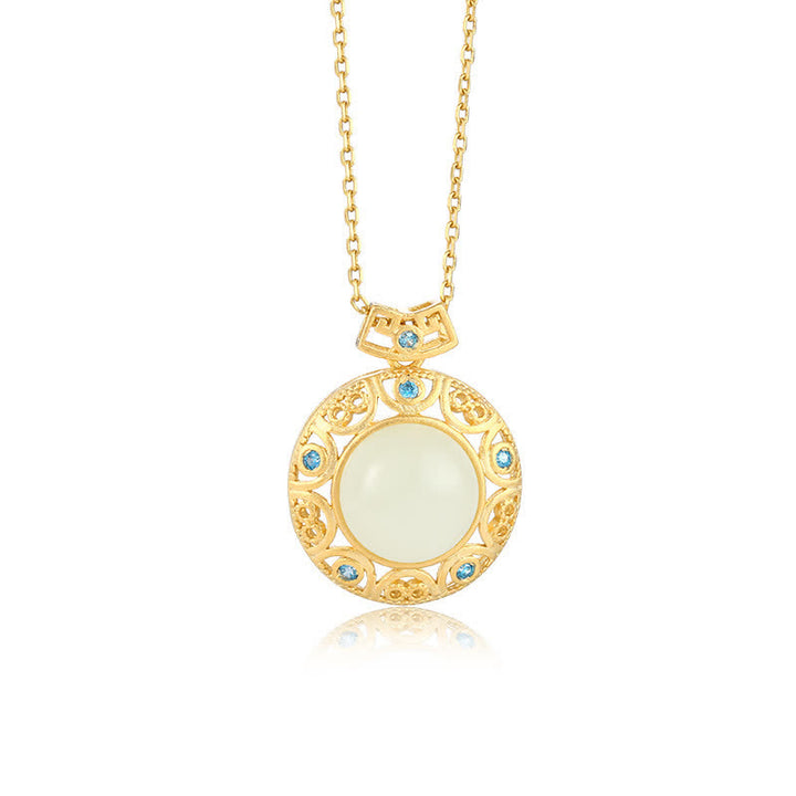 Collana con ciondolo in argento sterling 925, calcedonio verde, giada bianca Hetian Strength