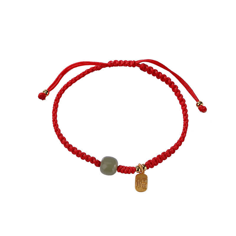 Braccialetto in corda rossa con Buddha Stones in argento sterling 925 e giada di Hetian, benedizione e ricchezza