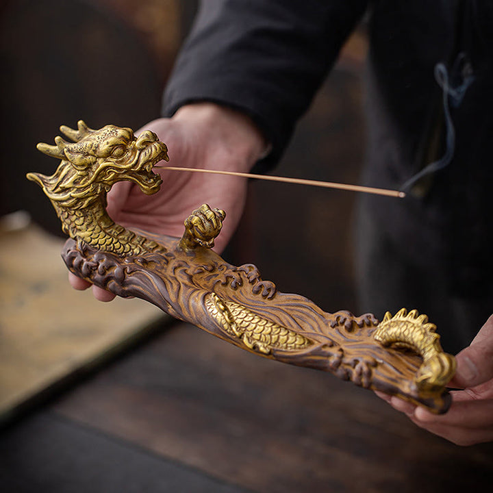Decorazione bruciatore di incenso in ceramica con bastoncino di protezione del drago Buddha Stones
