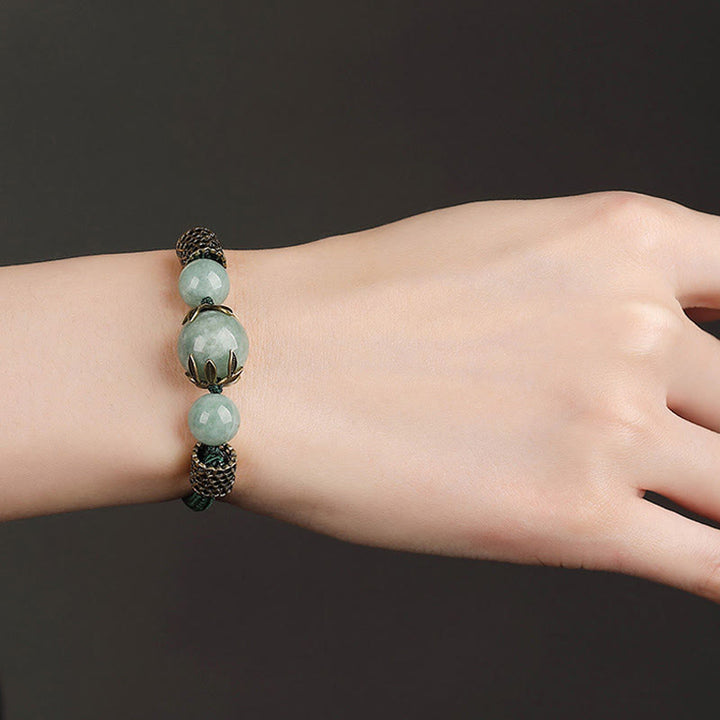 Braccialetto di perline di giada fortunata con corda verde fatto a mano Buddha Stones