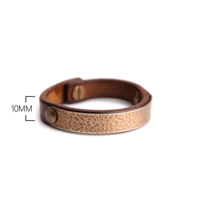 Braccialetto di ricchezza in pelle di ottone di rame con texture fatta a mano vintage Buddha Stones