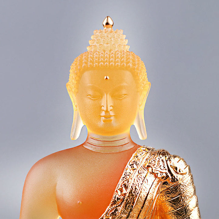 Buddha Stones Statuetta fatta a mano del Buddha Liuli Pezzo d'arte Statua della serenità Decorazione dell'offerta domestica