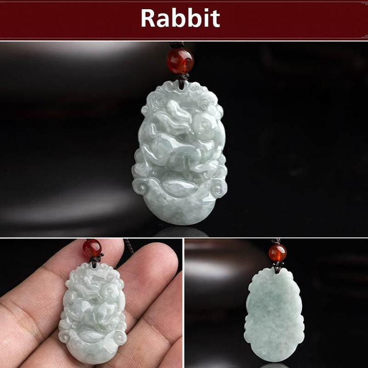 Collana con ciondolo di successo con 12 simboli dello zodiaco cinese in giada naturale Buddha Stones - Coniglio - image 29