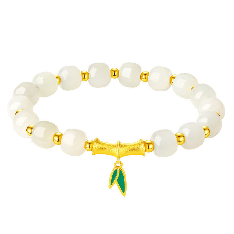 Braccialetto della fortuna in bambù e giada bianca Hetian in argento sterling 925 Buddha Stones - image 11