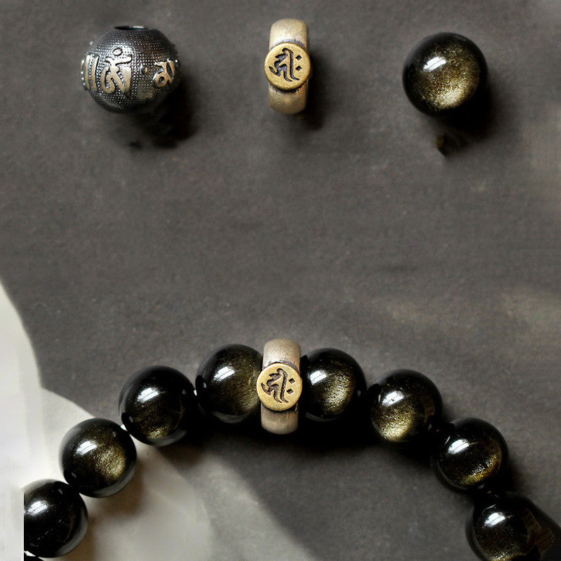 Buddha Stones Zodiaco cinese Buddha natale Ossidiana Braccialetto di purificazione