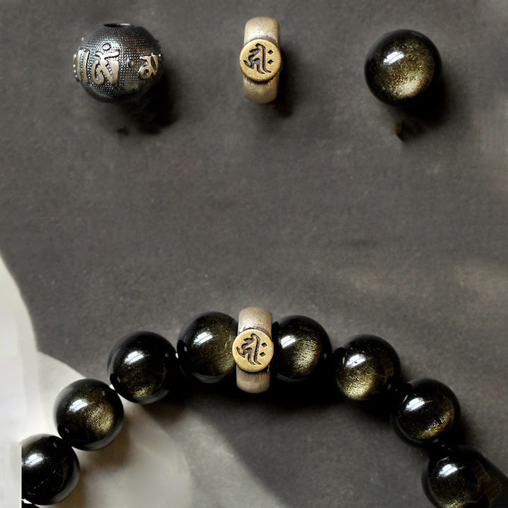 Buddha Stones Zodiaco cinese Buddha natale Ossidiana Braccialetto di purificazione