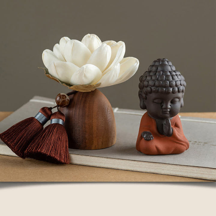 Decorazione di cura calma con fiore di Buddha in legno di pesca nera - Piccolo Tathagata - image 1