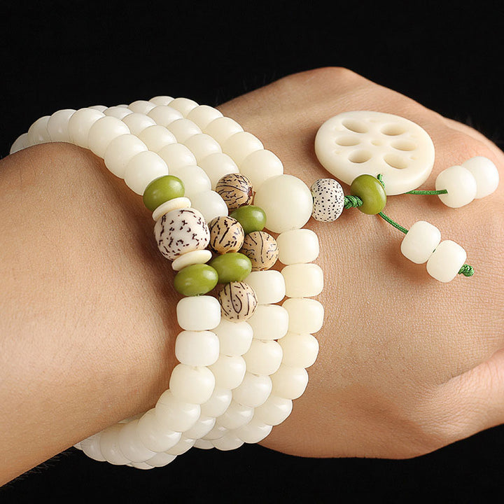 Buddha Stones White Bodhi Seed Mala 108 Perle Braccialetto della Fortuna