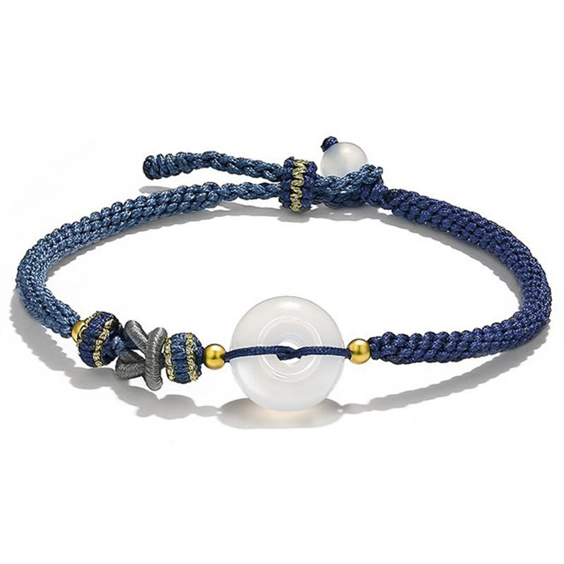 Braccialetto di corda intrecciata con fibbia in agata bianca fatta a mano con Buddha Stones , fortuna, felicità e protezione