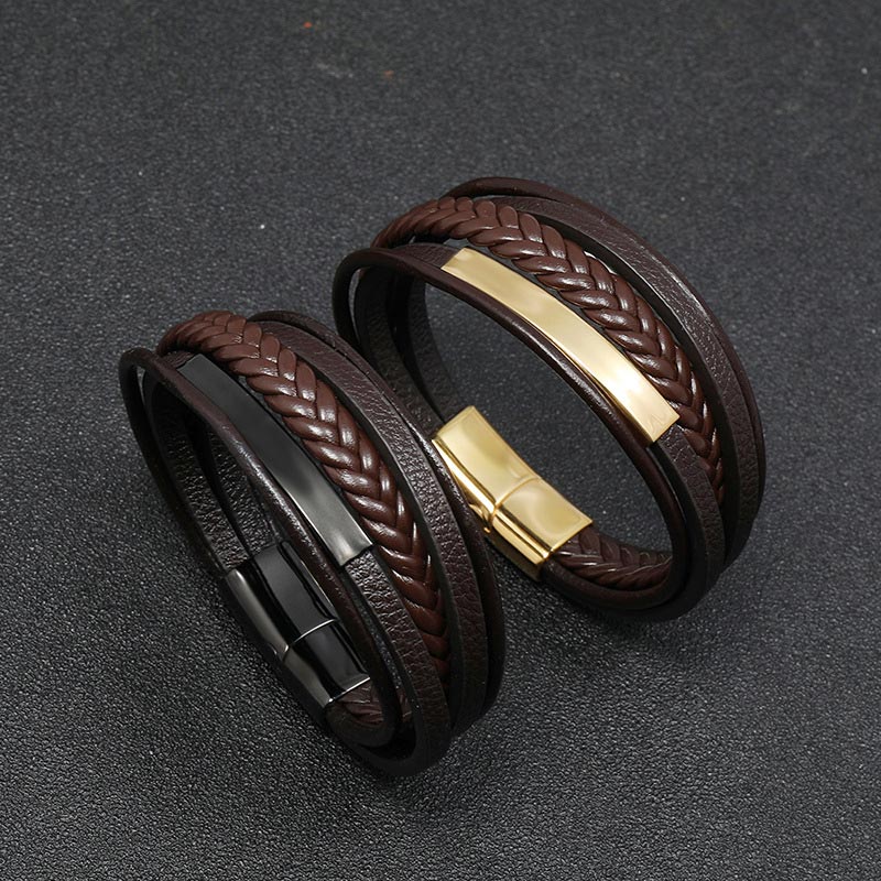 Buddha Stones Braccialetto portafortuna in pelle e acciaio al titanio dal design semplice - image 9