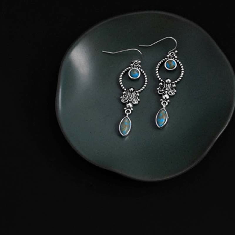 Orecchini pendenti con motivo a goccia d'acqua e gancio in argento sterling 925 Buddha Stones, placcati in rame vintage e turchese. - image 3