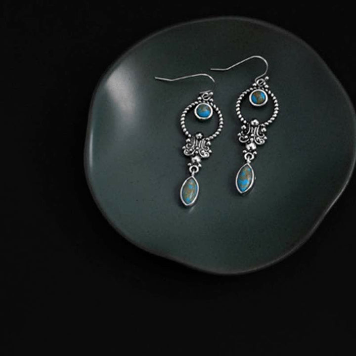 Orecchini pendenti con motivo a goccia d'acqua e gancio in argento sterling 925 Buddha Stones, placcati in rame vintage e turchese. - image 3
