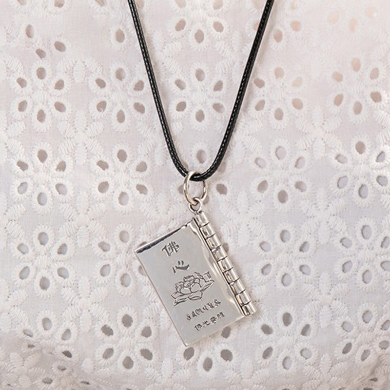 Buddha Stones 990 Argento Sterling Cuore Sutra Grande Compassione Shurangama Mantra Loto Vajra Collana Pendente Pace - image 5
