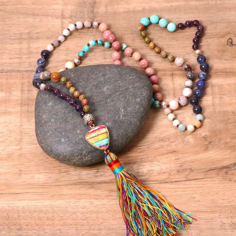 Collana di equilibrio in turchese tibetano, lazurite, diaspro zebrato