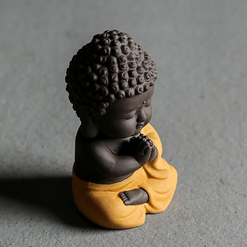 Buddha Stones Piccolo Buddha Serenity Argilla Viola Decorazione della scrivania di casa