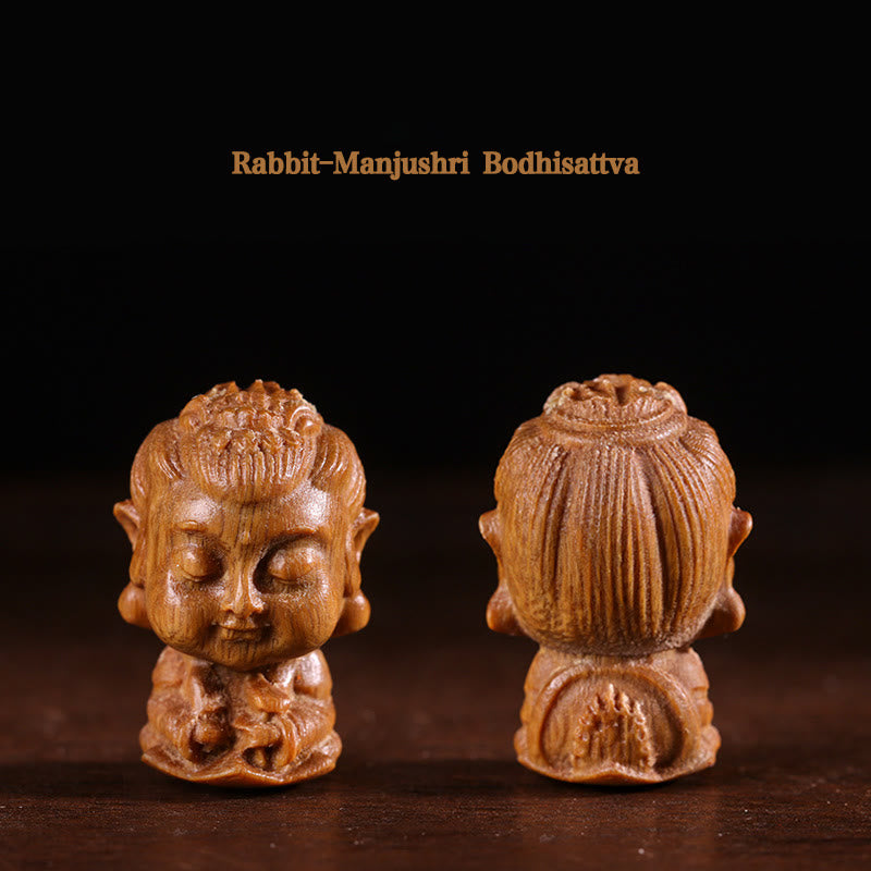 Zodiaco cinese Natale Buddha Sandalo verde Loto Inciso Decorazione positiva per la casa