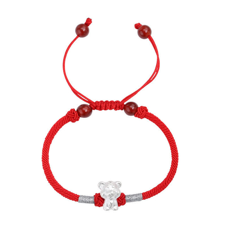 Braccialetto in corda rossa con Buddha Stones in argento sterling 999, zodiaco cinese, fortuna e forza - image 19