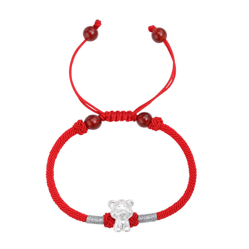 Braccialetto in corda rossa con Buddha Stones in argento sterling 999, zodiaco cinese, fortuna e forza