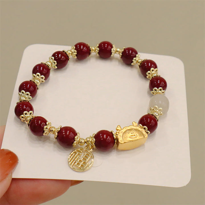 Buddha Stones Anno del Drago Agata Rossa Quarzo Fragola Ossidiana Nera Giada Granato Perla Cinabro Drago Gnocco Fortuna Fu Bracciale Personaggio - Cinabro (circonferenza del polso 14-19 cm) - image 33