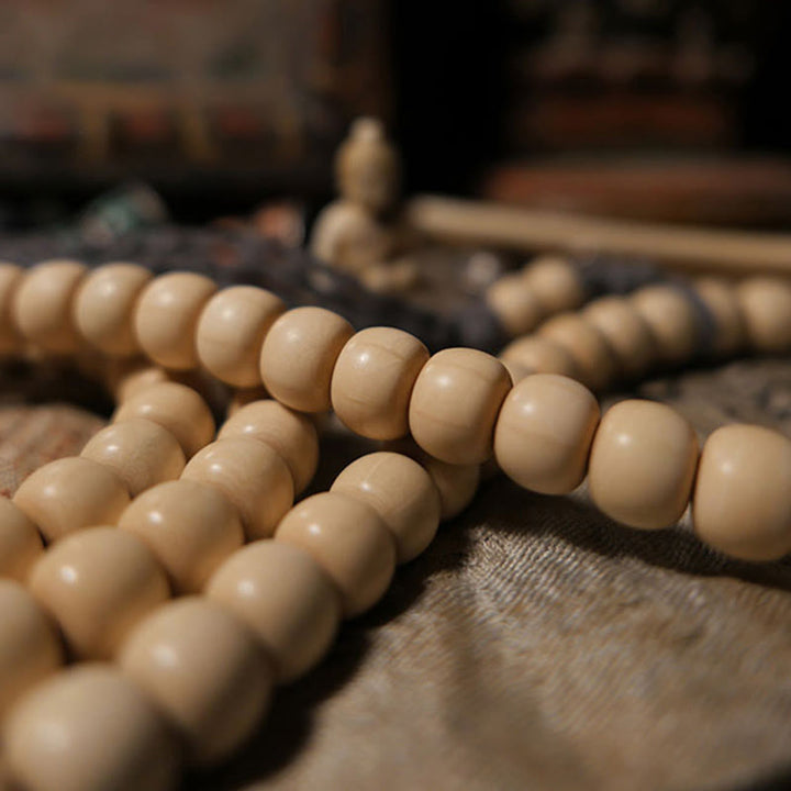 Buddha Stones 108 Mala Perle Abelia Biflora Legno Allontanando gli Spiriti Maligni Polso Mala