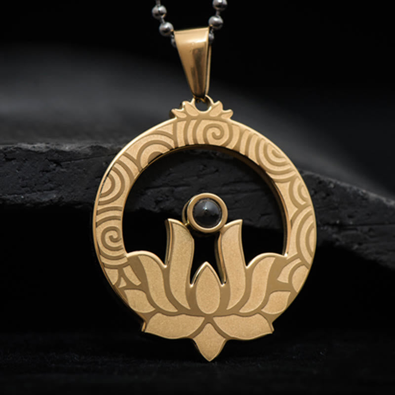 Collana con ciondolo in acciaio al titanio e pietre Buddha Stones , proiezione dell'illuminazione, Shurangama Mantra