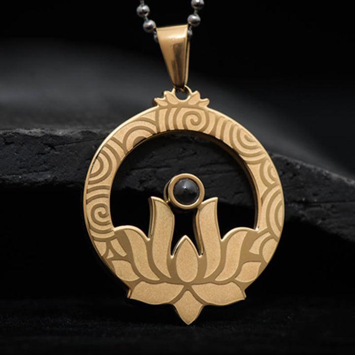 Collana con ciondolo in acciaio al titanio e pietre Buddha Stones , proiezione dell'illuminazione, Shurangama Mantra
