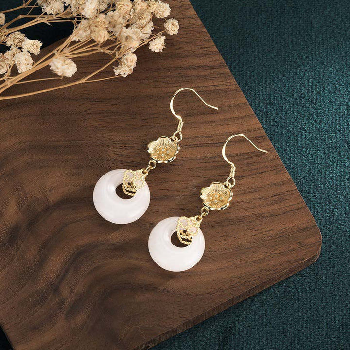 Orecchini pendenti di benedizione in giada bianca FengShui