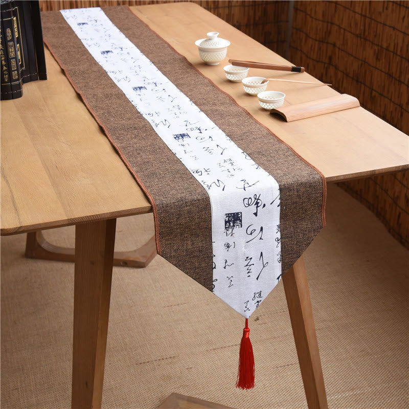 Buddha Stones Stile cinese classico Loto Koi Pesce Fiore Gru Calligrafia Illuminazione Cotone Lino Nappe Runner da tavolo
