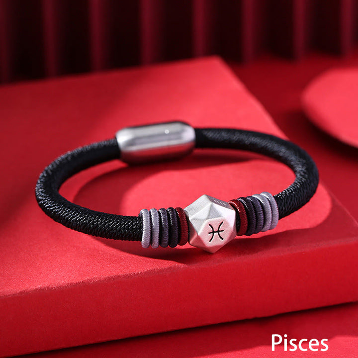 Braccialetto fatto a mano con corda e benedizione delle 12 costellazioni dello zodiaco in argento sterling 999 Buddha Stones