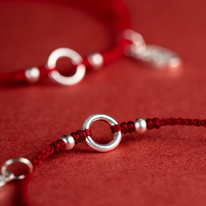 Braccialetto in corda rossa con fibbia in argento sterling 925 Buddha Stones Lucky Fortune Peace Joy Lotus Peace