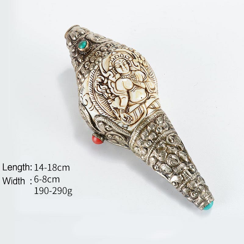 Decorazione positiva della ricchezza della conchiglia del Buddha Shankha incisa a mano tibetana - Tara bianca - image 2