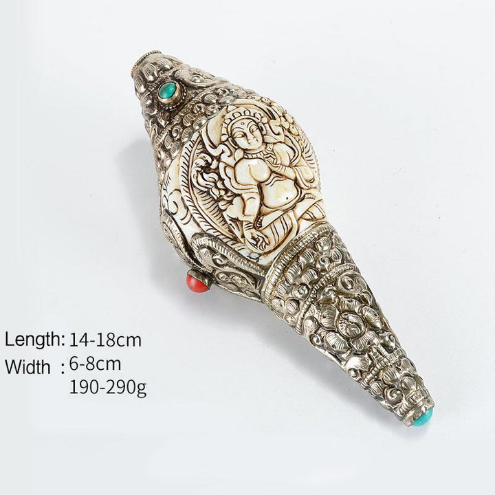 Decorazione positiva della ricchezza della conchiglia del Buddha Shankha incisa a mano tibetana - Tara bianca - image 2