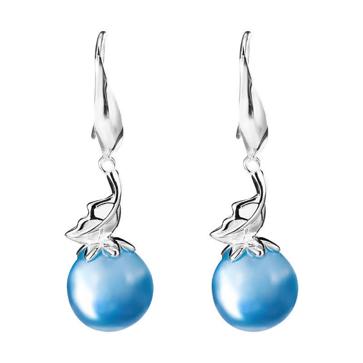 Buddha Stones 925 Sterling Silver Acquamarina Naturale Foglia Fiore Orecchini Collana Pace