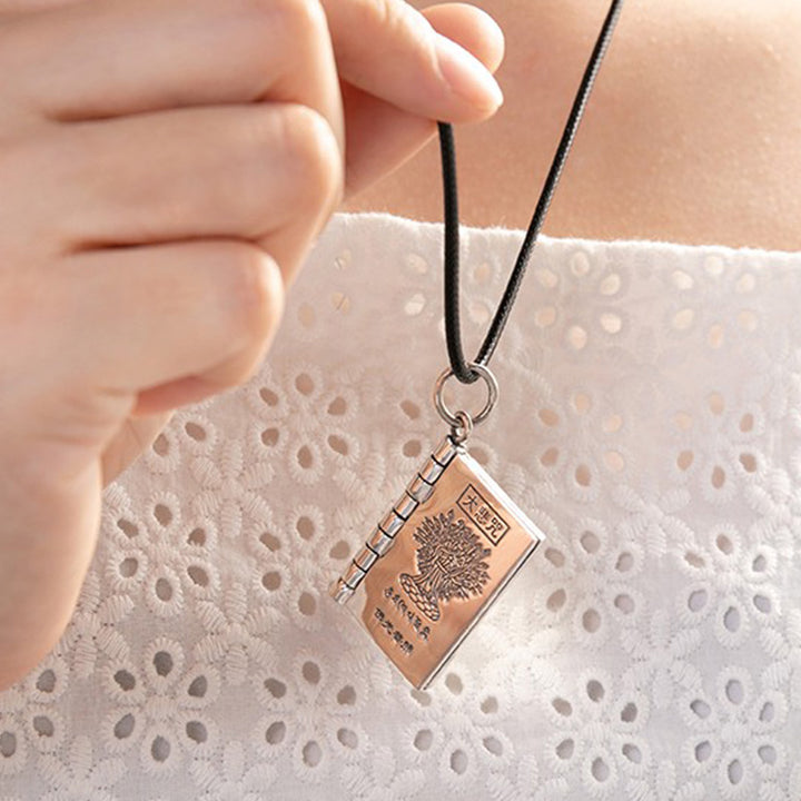 Buddha Stones 990 Argento Sterling Cuore Sutra Grande Compassione Shurangama Mantra Loto Vajra Collana Pendente Pace - image 9