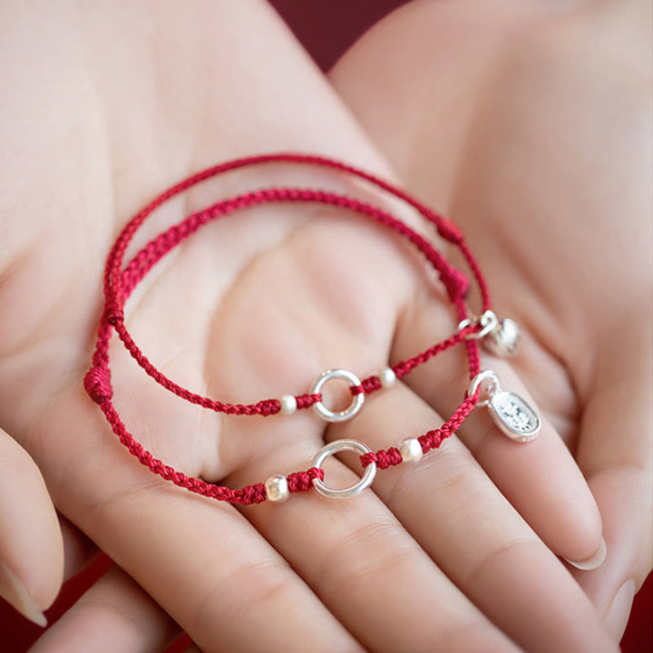 Braccialetto in corda rossa con fibbia in argento sterling 925 Buddha Stones Lucky Fortune Peace Joy Lotus Peace