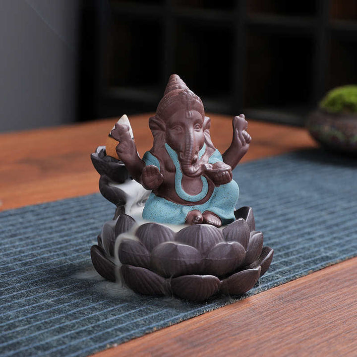 Ganesh Elephant Purple Clay Fontana antiriflusso con fumo Protezione Bruciatore di incenso