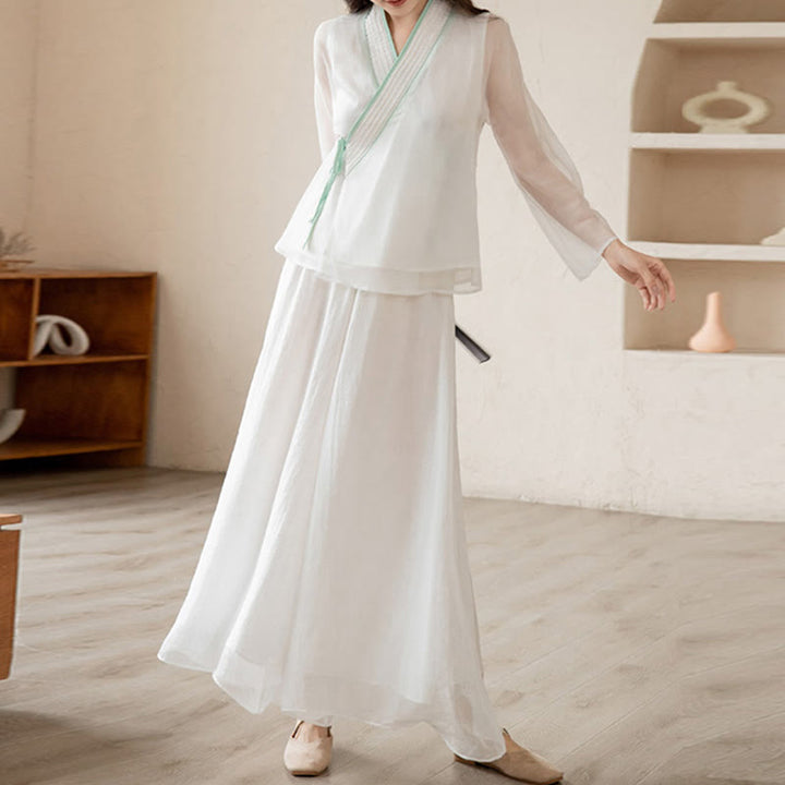 Buddha Stones Retro Preghiera Zen Meditazione Spirituale Pratica Chiffon Abbigliamento Donna Set