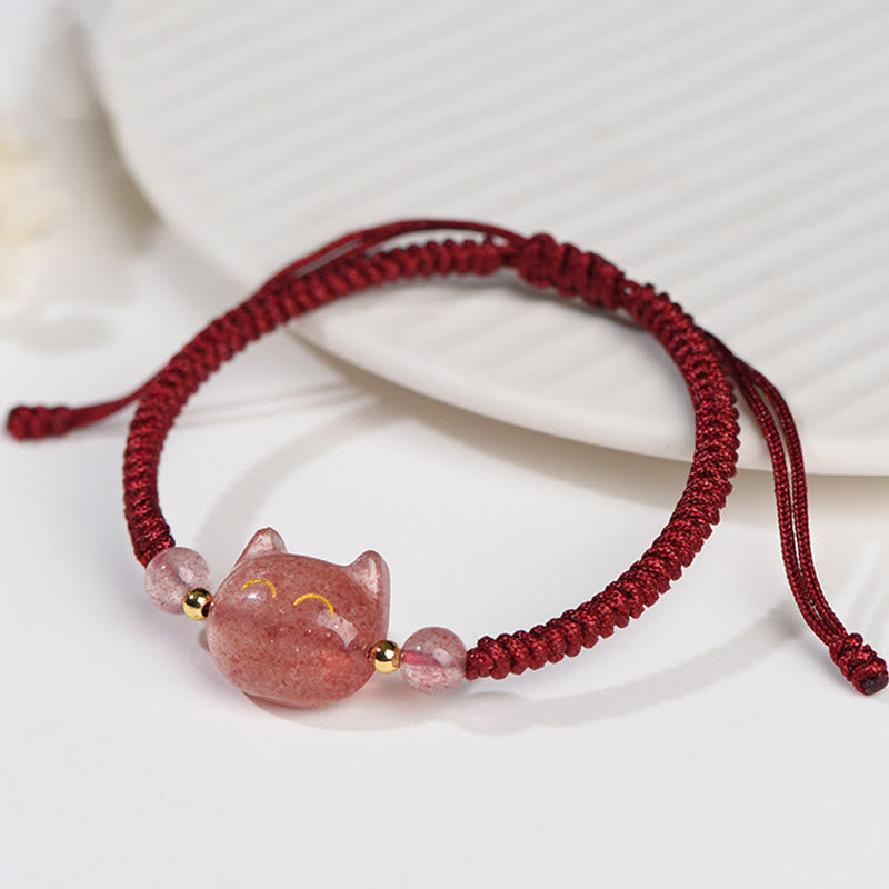 Braccialetto intrecciato con protezione per gatti carino, in ossidiana lucida d'argento naturale fatto a mano, al quarzo fragola, Buddha Stones - image 10