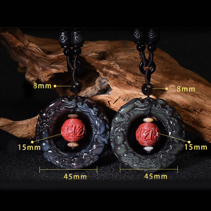 Buddha Stones FengShui Naturale Arcobaleno Ossidiana PiXiu Cinnabar Collana Pendente Guarigione - image 11